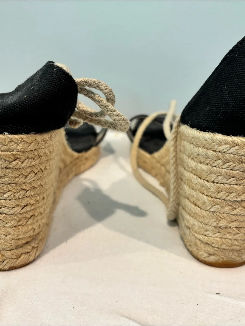 Ralph Lauren Black Canvas Espadrille Wedges with Rope Tie